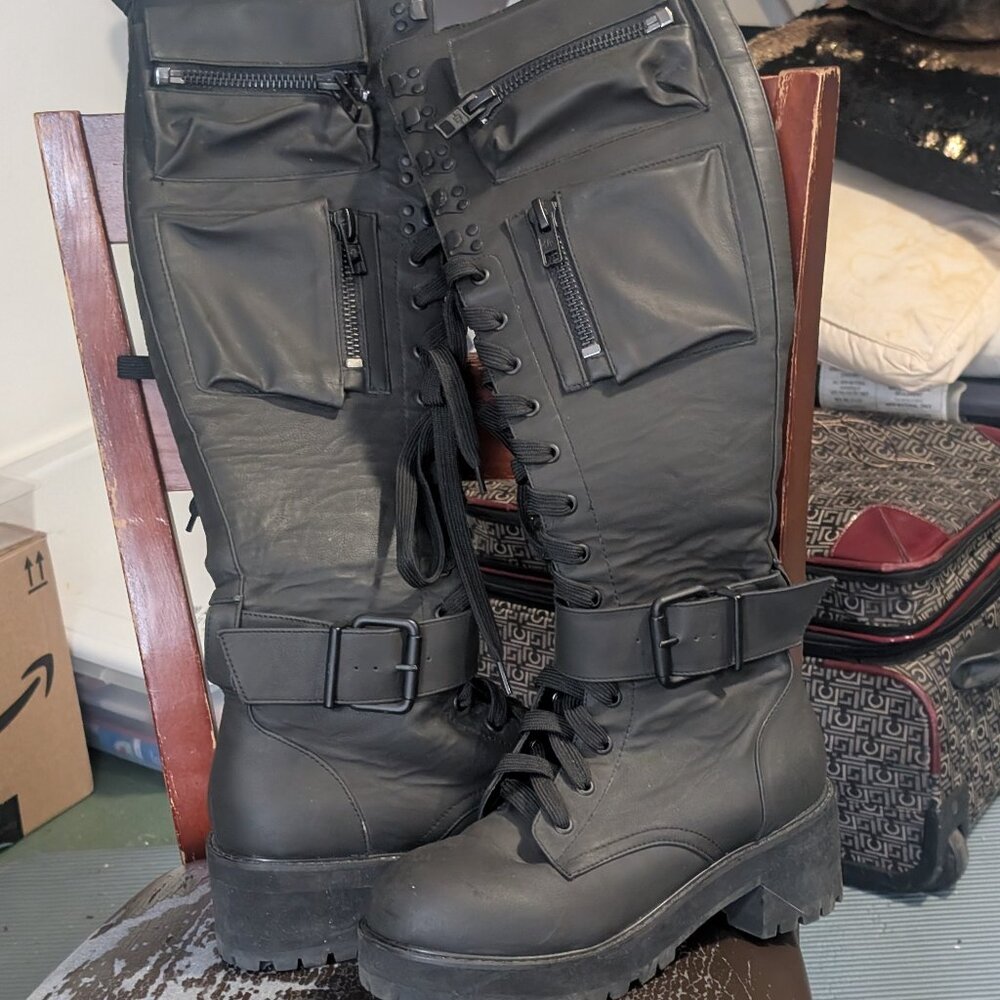 Dolls kill knee high leather boots